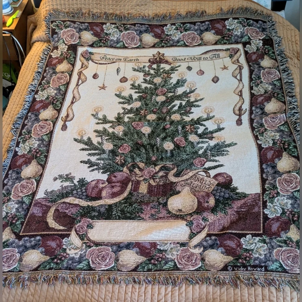 Vicky Howard “Peace on Earth Goodwill to All” Tapestry Throw Blanket 54x67•